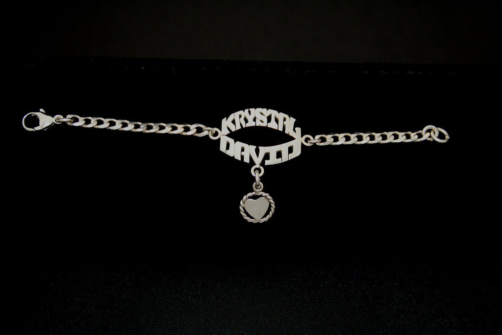 Double Name Bracelet on a Sterling Silver Chain