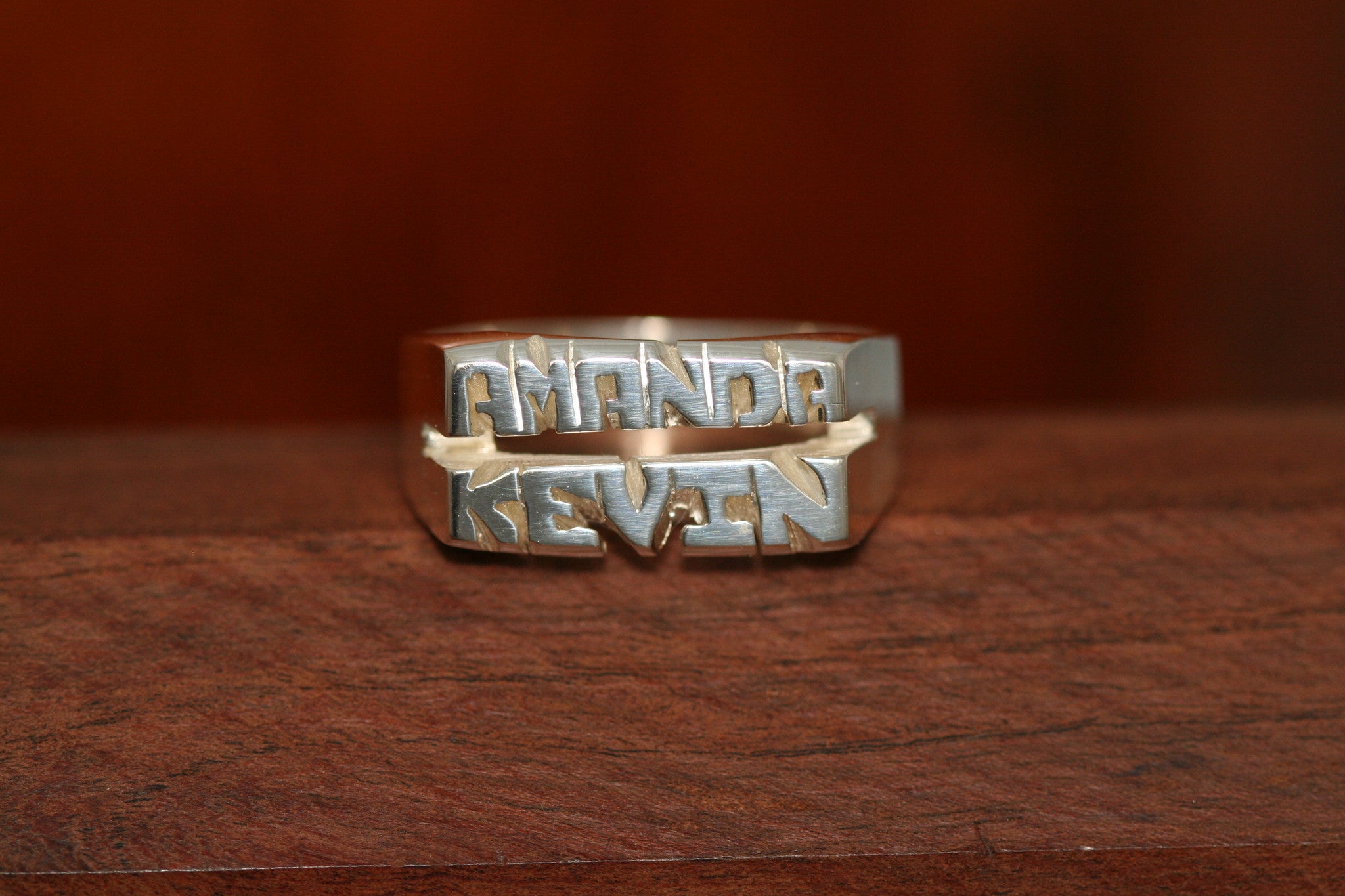 Hand carved  Extra Heavy Sterling Silver Ring -with  hand cut name