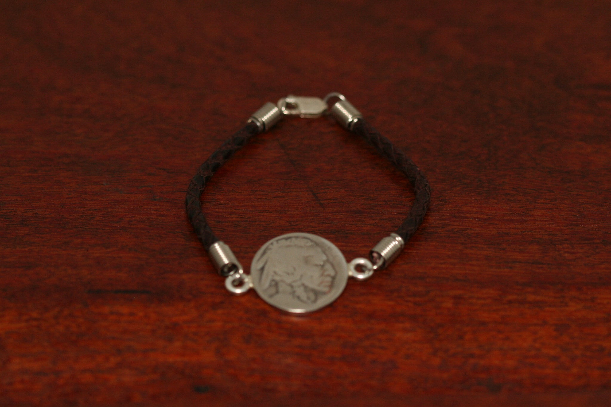 Buffalo & Indian Coin on a Leather Bracelet