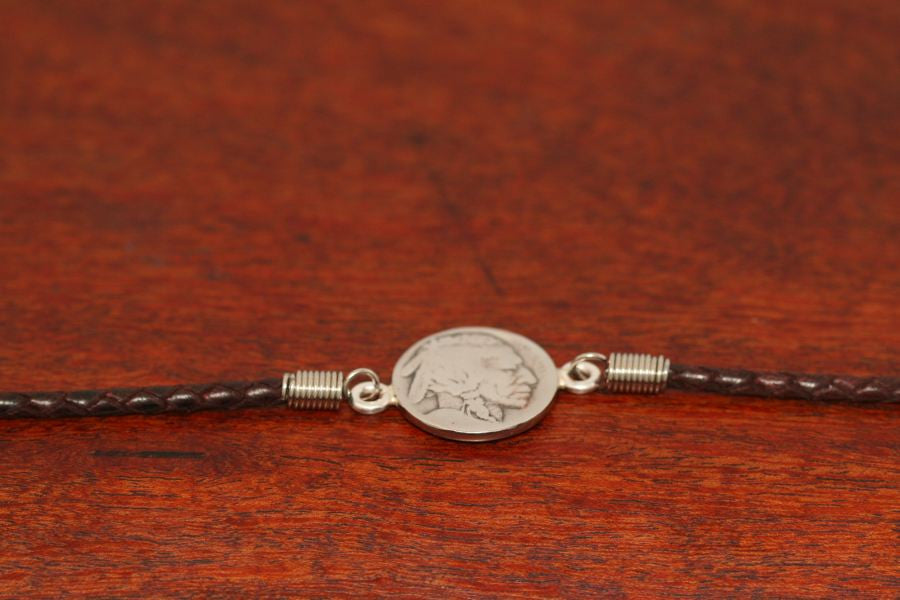 Indian Coin on a Leather Bracelet