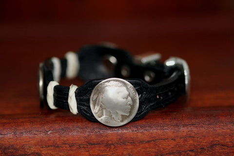 Indian Coin on a Leather Buckle Bracelet