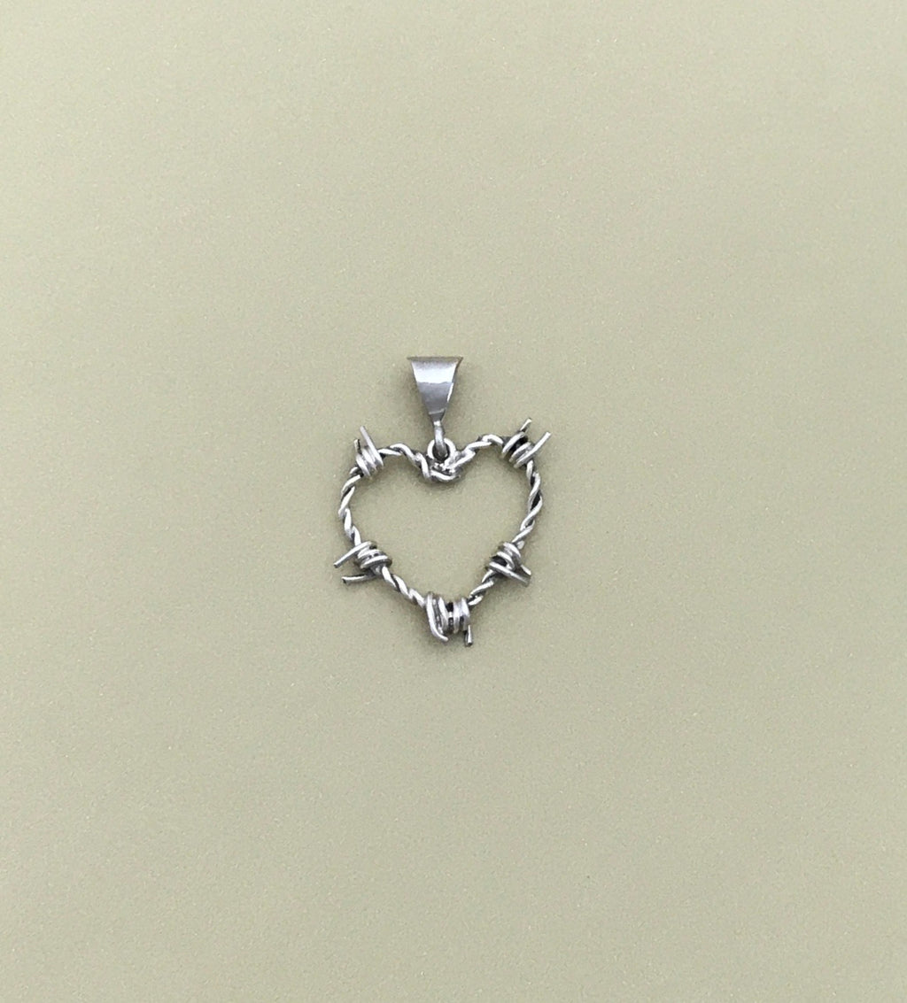 Barbed Wire Heart Pendant in Sterling - Mini