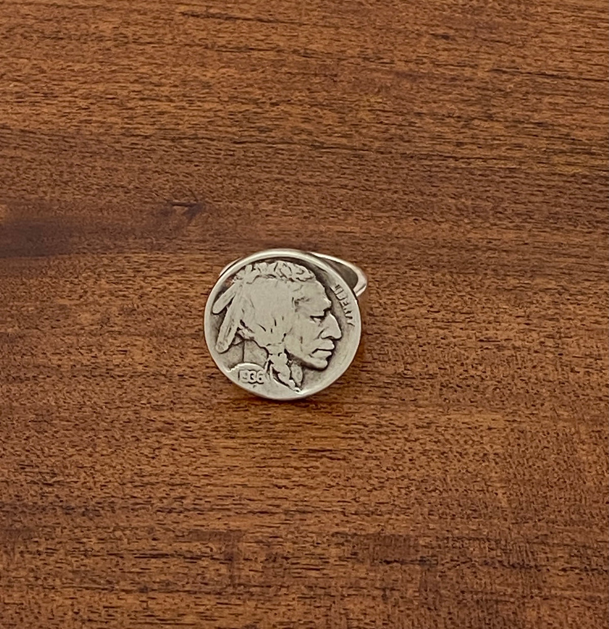 Buffalo or Indian Coin on a Sterling Silver Band Ring