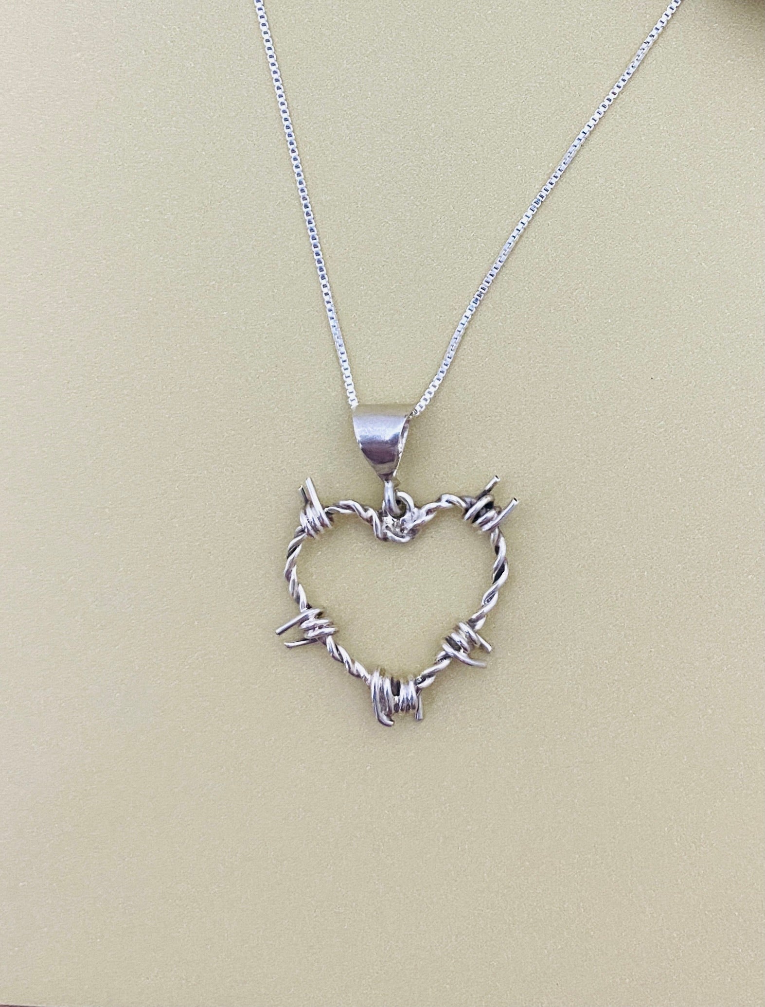 Barbed Wire Heart Pendant in Sterling - Mini