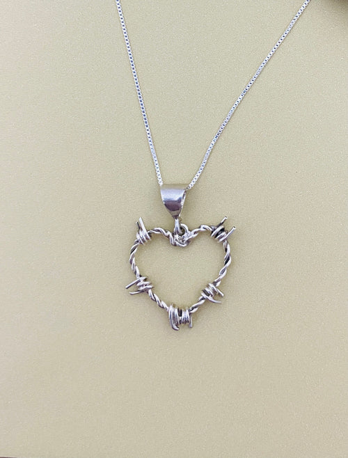 Barbed Wire Heart Pendant in Sterling - Mini