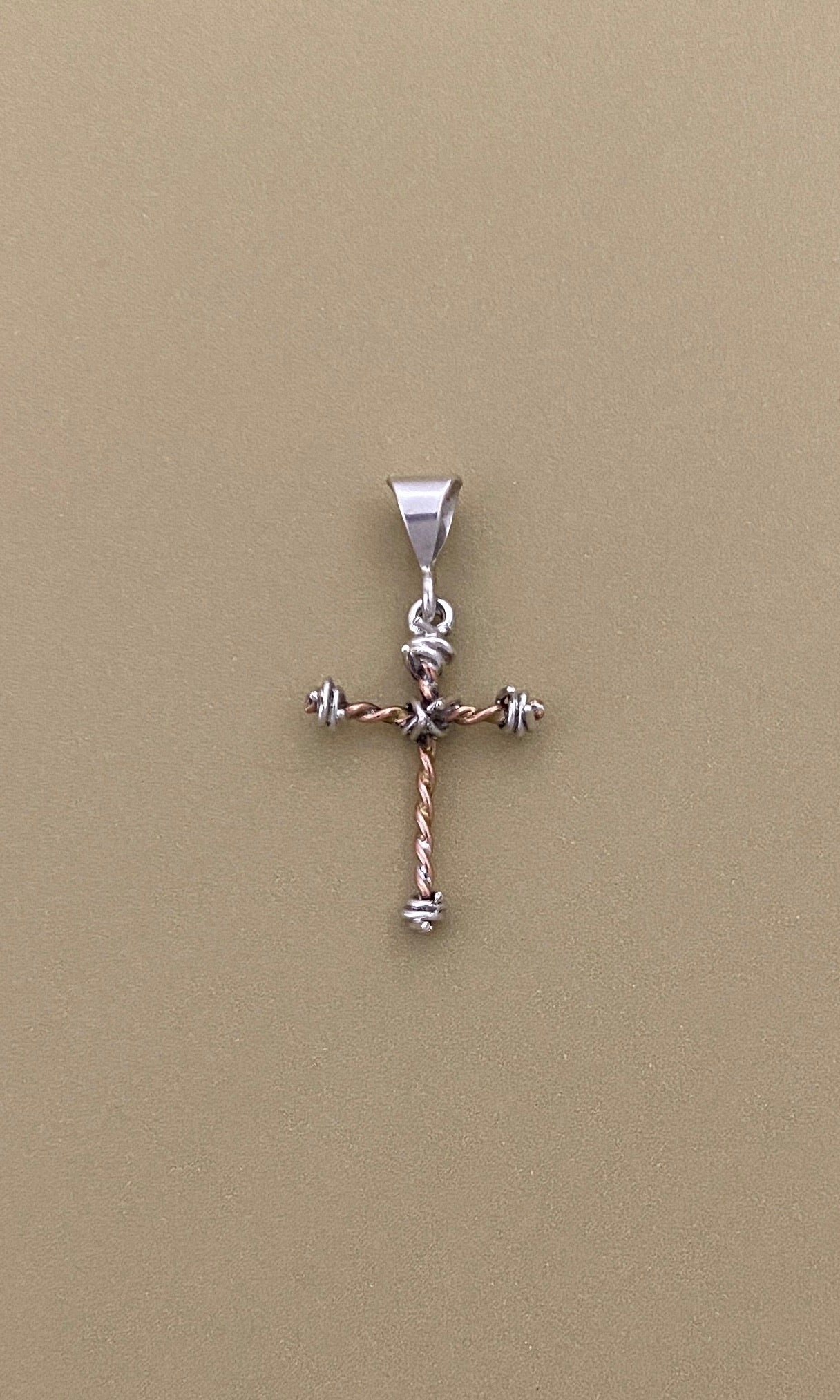 Barbed Wire Cross Pendant in Copper - Mini