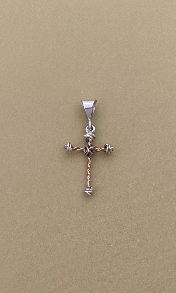 Barbed Wire Cross Pendant in Copper - Mini