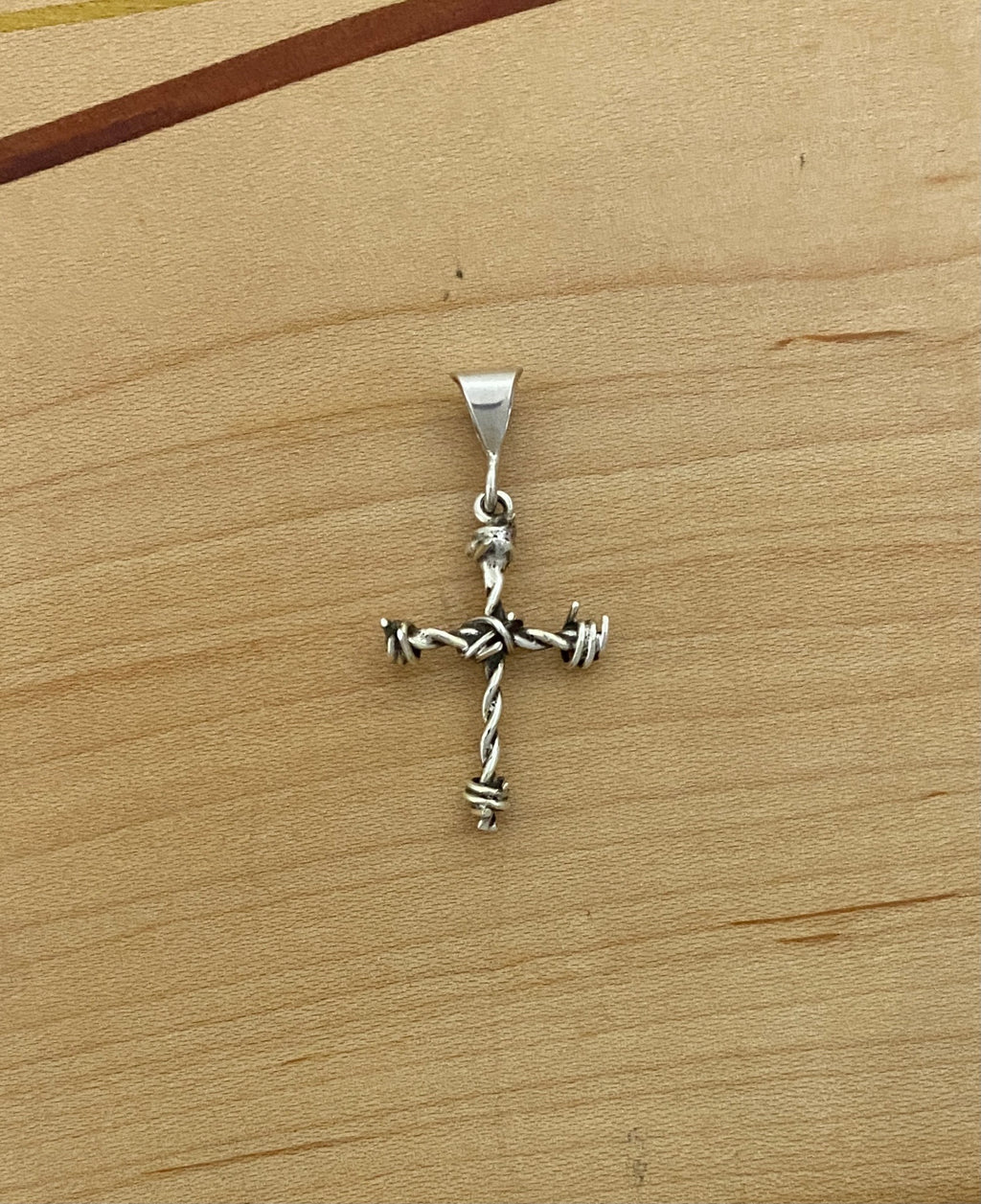 Barbed Wire Cross Pendant in Sterling - Mini