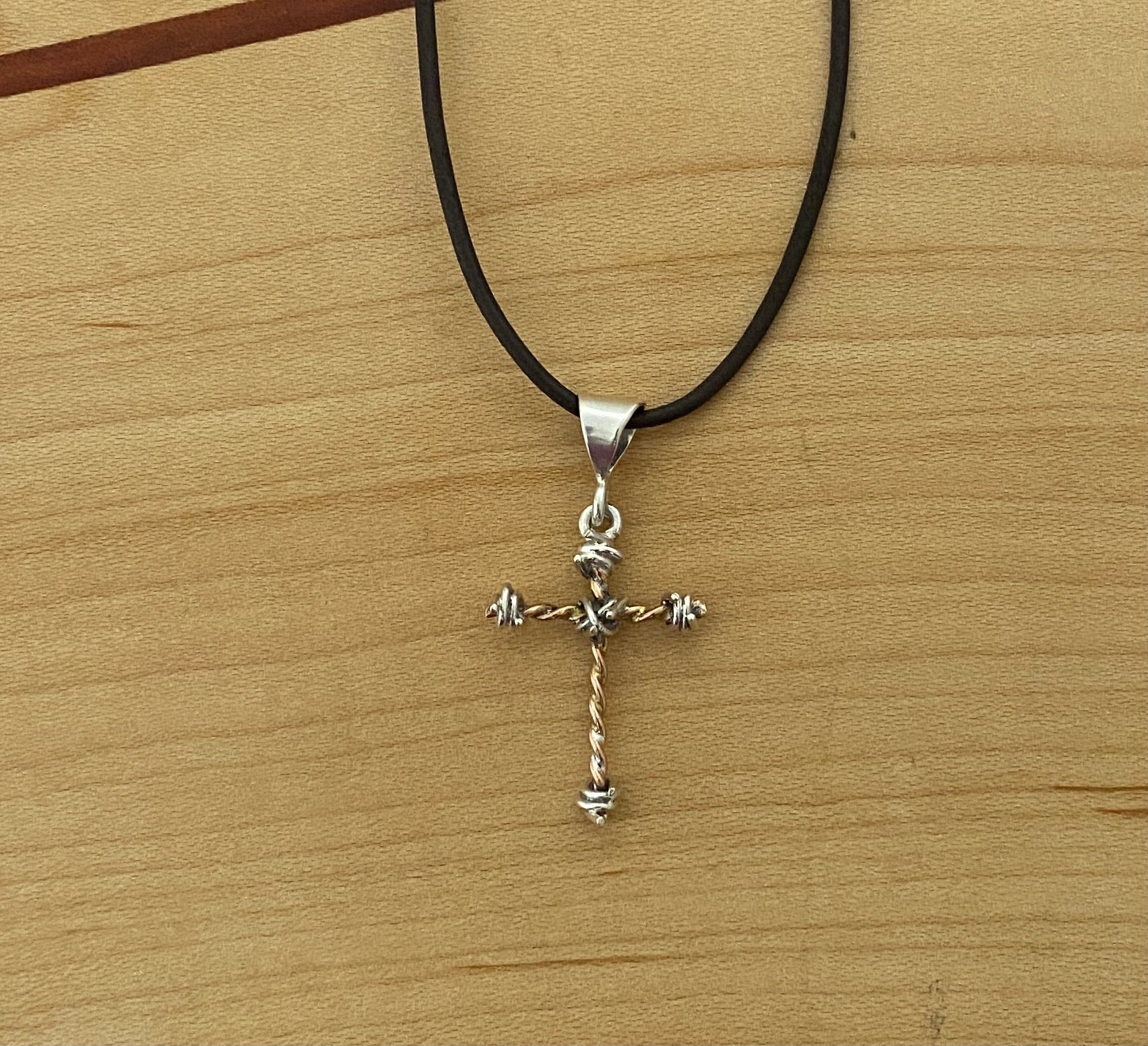 Barbed Wire Cross Pendant in Copper - Mini