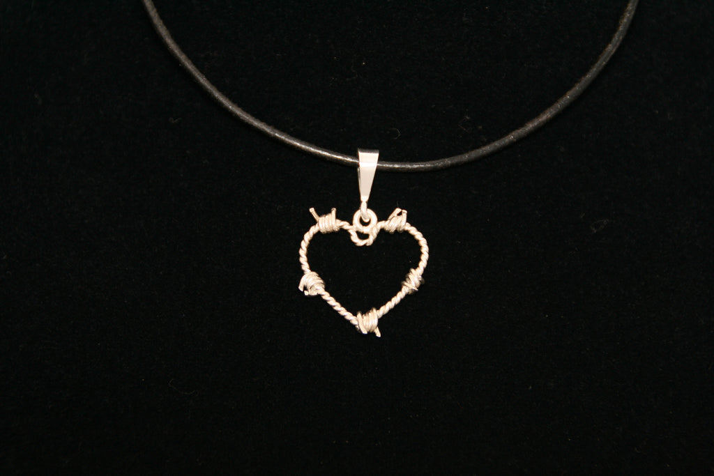 Barbed Wire Heart Pendant in Sterling - Mini