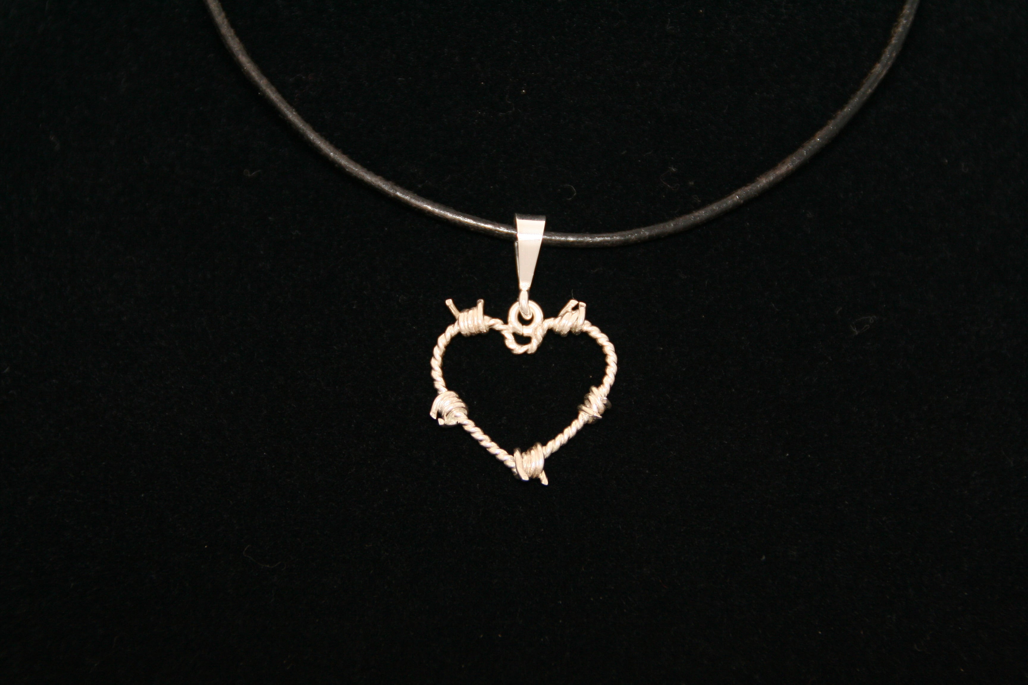 Barbed Wire Heart Pendant in Sterling - Mini