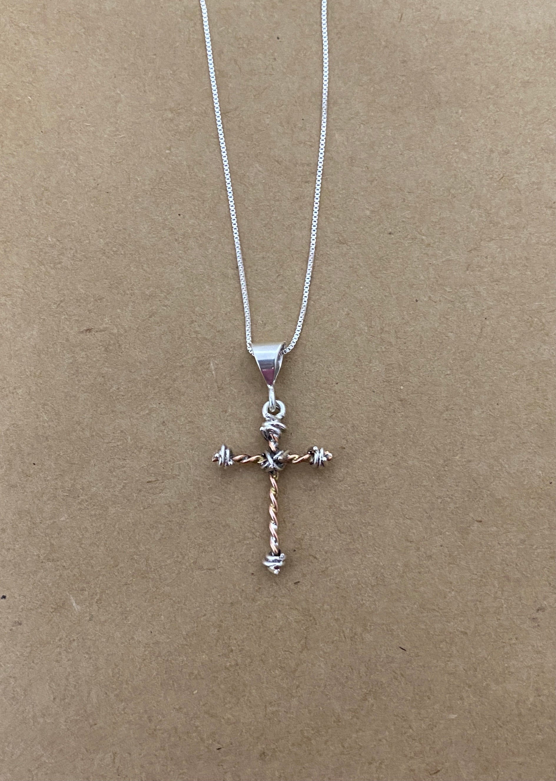 Barbed Wire Cross Pendant in Copper - Mini