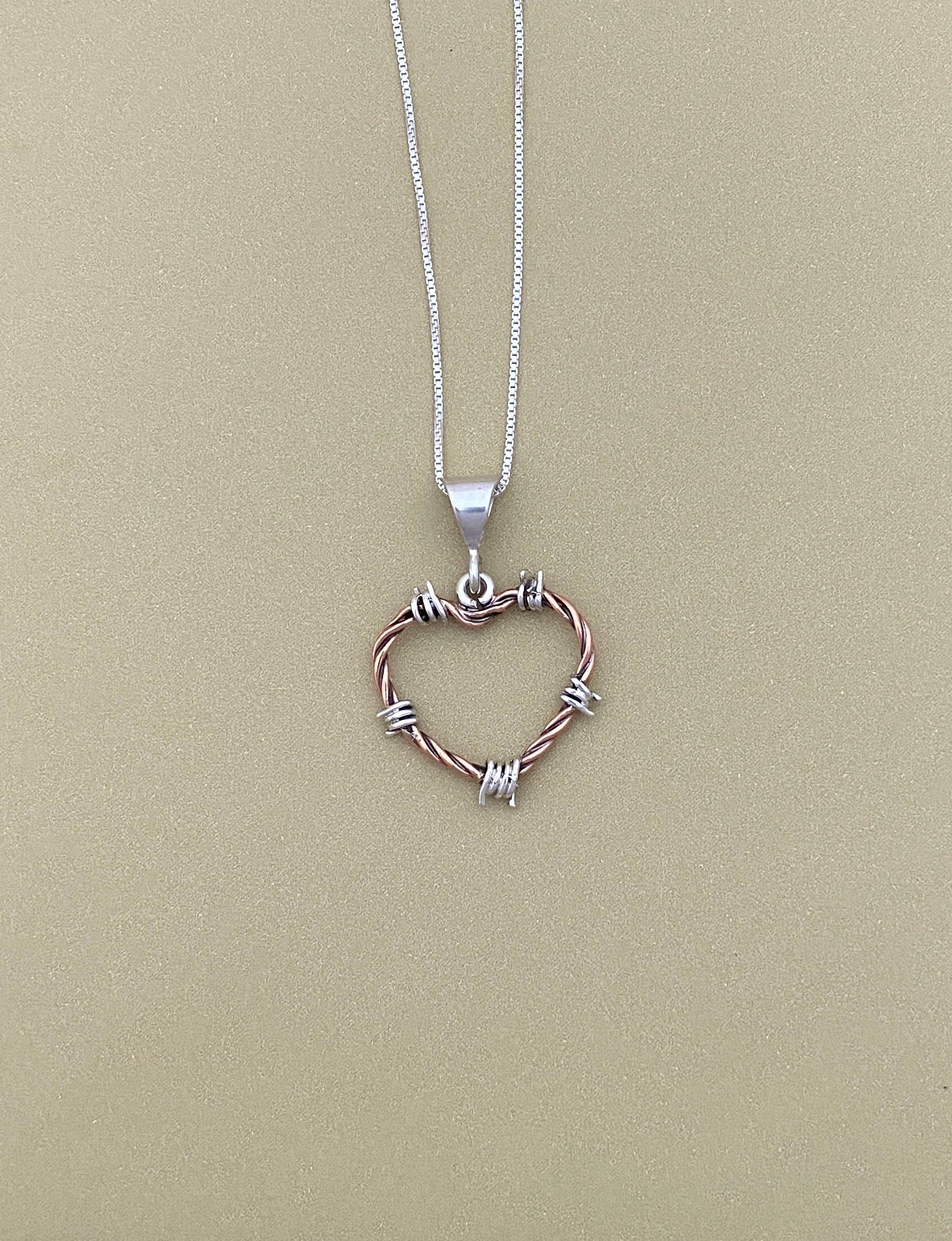 Barbed Wire Heart Pendant in Copper - Mini