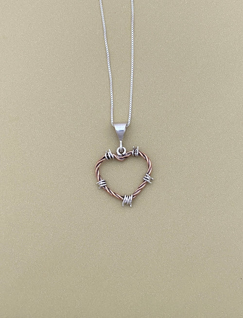 Barbed Wire Heart Pendant in Copper - Mini