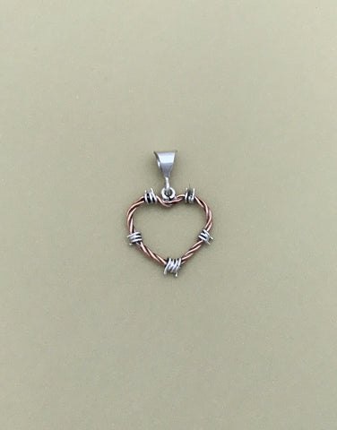 Barbed Wire Heart Pendant in Copper - Mini