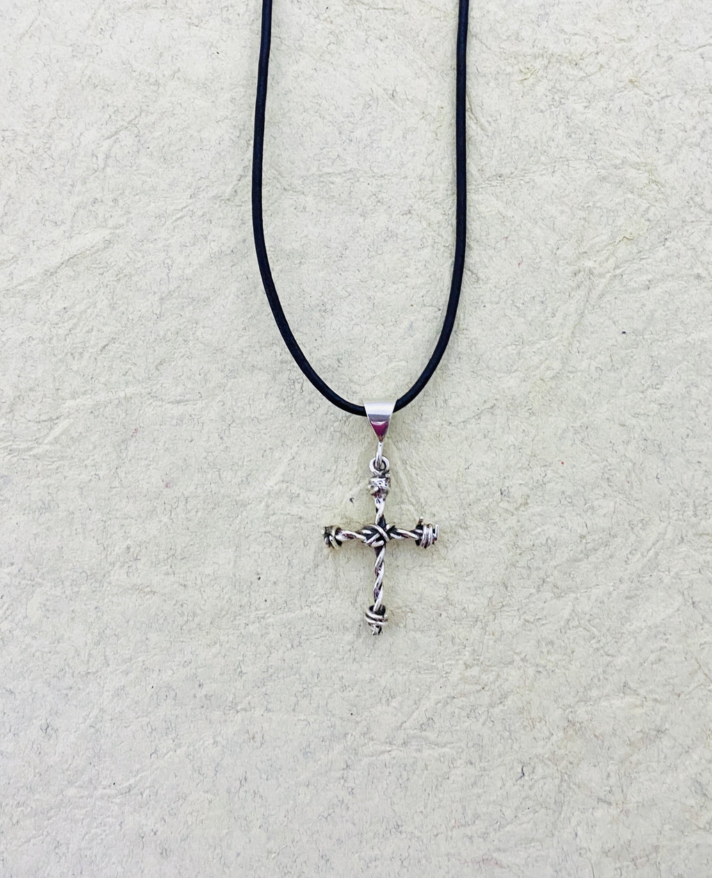 Barbed Wire Cross Pendant in Sterling - Mini