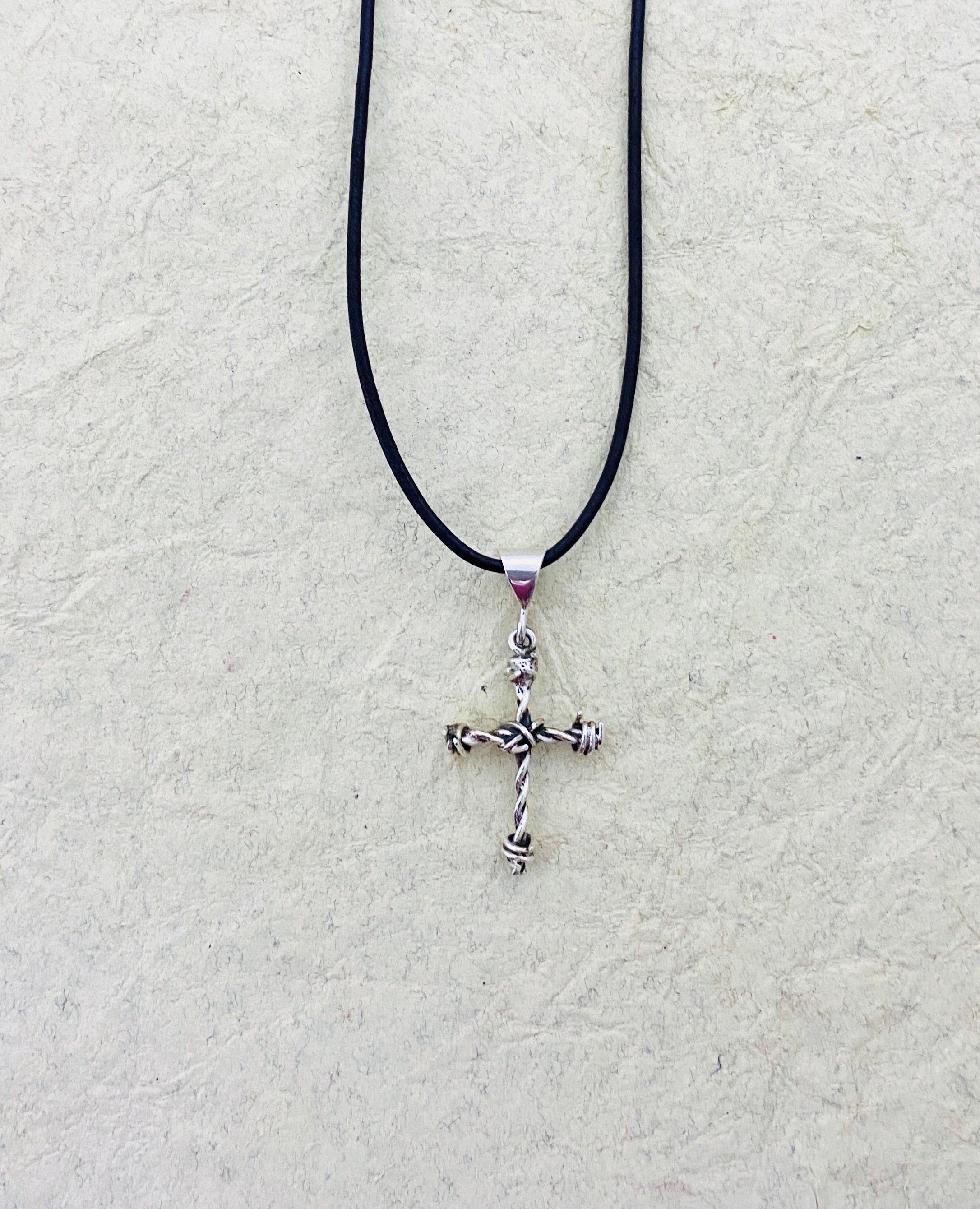Barbed Wire Cross Pendant in Sterling - Mini