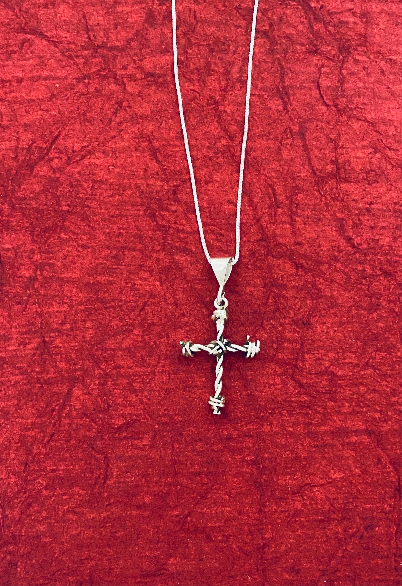 Barbed Wire Cross Pendant in Sterling - Mini