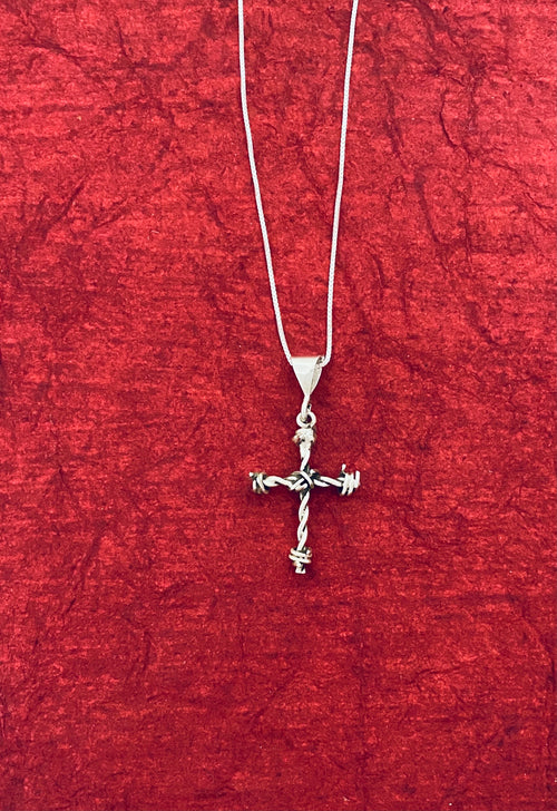 Barbed Wire Cross Pendant in Sterling - Mini