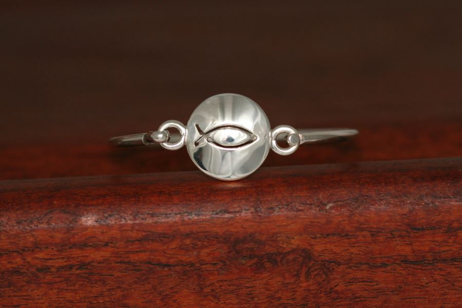 Large Christian Fish Disc-Charm on a Bangle Bracelet