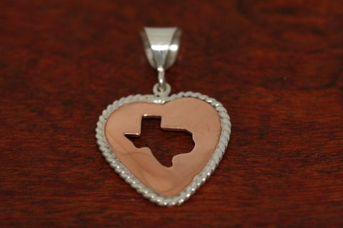 Large Copper Heart with Silver Rope and Silhouette of Texas