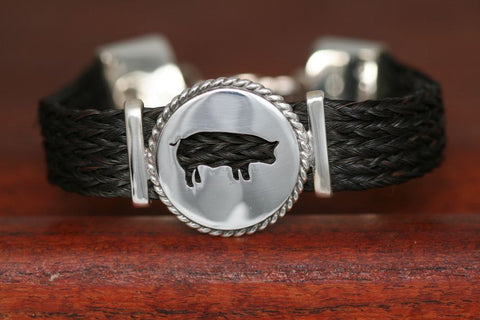 Large Swine Disc with Rope Trim -Charm on an Extra Large Upscale Bracelet