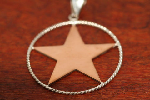 Large Shooting Star Pendant  in Copper with Rope Trim in Sterling