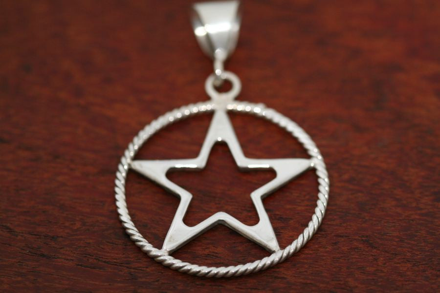 Large Star in Star Pendant with Rope Trim in Sterling