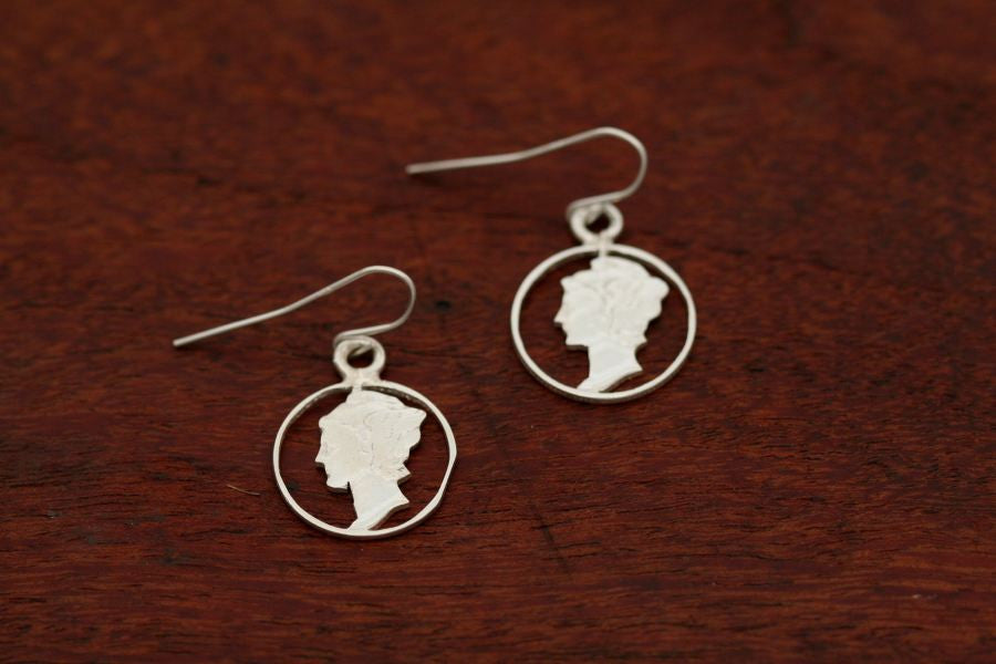 Mercury Dime Coin Earrings - Handcut