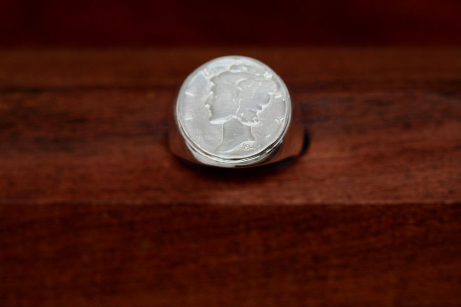 Mercury Dime on a New Style Ring