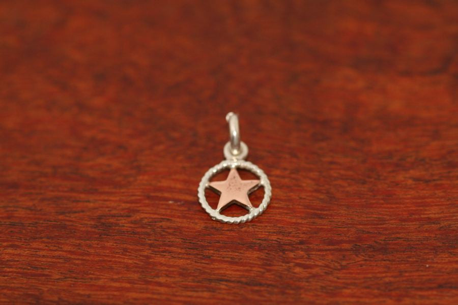 Mini Shooting Star Pendant  in Copper with Rope Trim in Sterling