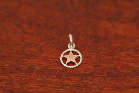 Mini Shooting Star Pendant  in Copper with Rope Trim in Sterling