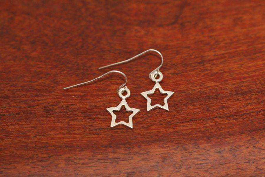 Mini Star in Star Earrings in Sterling