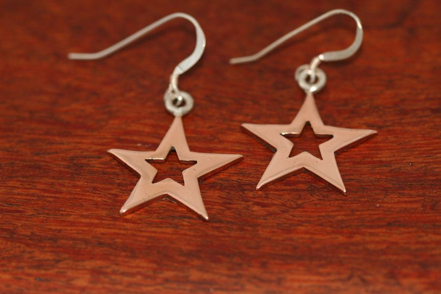 Medium Star in Star Earrings in Copper