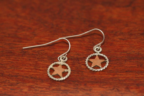 Mini Shooting Star Earrings  in Copper with Rope Trim in Sterling