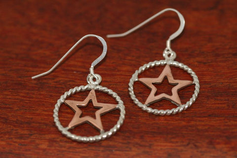 Medium Star in Star Earrings with Rope Trim in Copper
