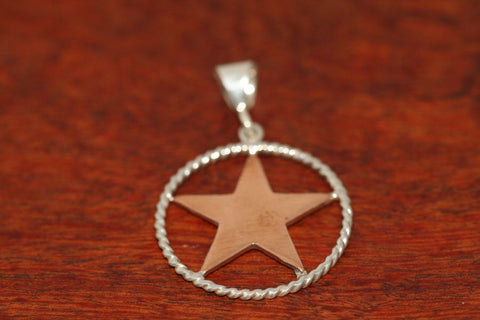 Medium Shooting Star Pendant  in Copper with Rope Trim in Sterling