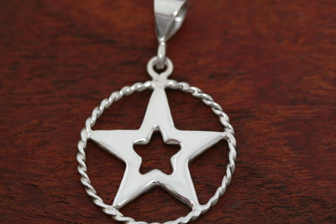 Mediuim Star in Star Pendant with Rope Trim in Sterling