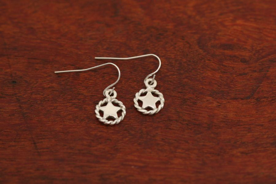 Mini Shooting Star Earrings with Rope Trim in Sterling