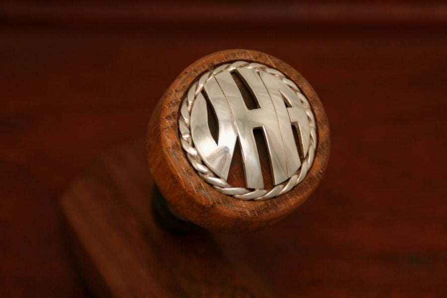 Monogram Wine Stopper using Cinco Peso Coin with Rope Trim