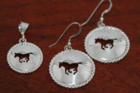 Small Running Horse Disc with Rope Trim -Earrings