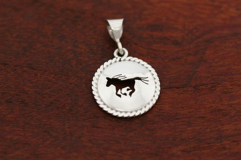 Small Running Horse Disc with Rope Trim -Pendant