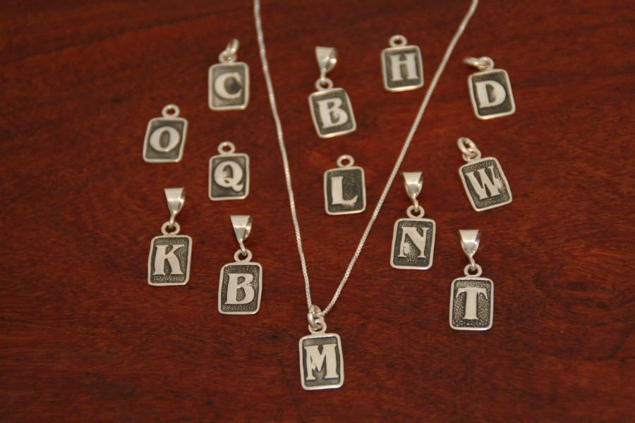 Small Rectangle Initial Charms-Sterling
