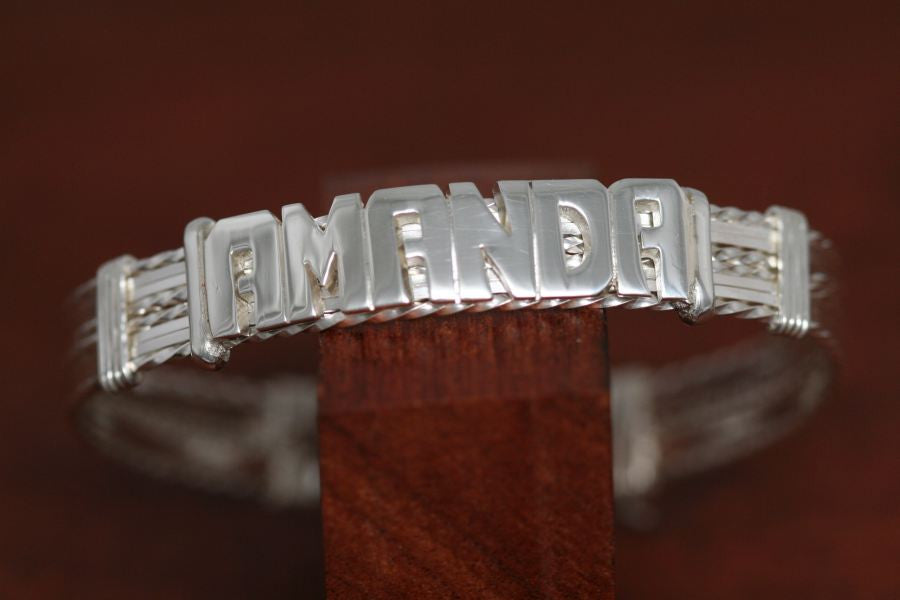 Sterling Silver, 8 Tier Wire Bracelet with Large SS Name