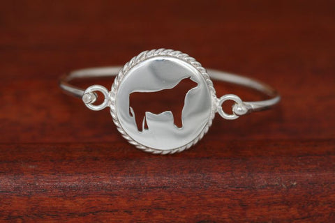 Small Steer Disc with Rope Trim -Charm on a Bangle Bracelet