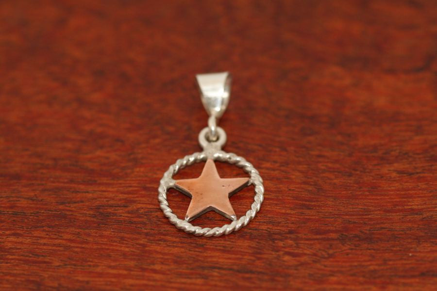 Small Shooting Star Pendant  in Copper with Rope Trim in Sterling
