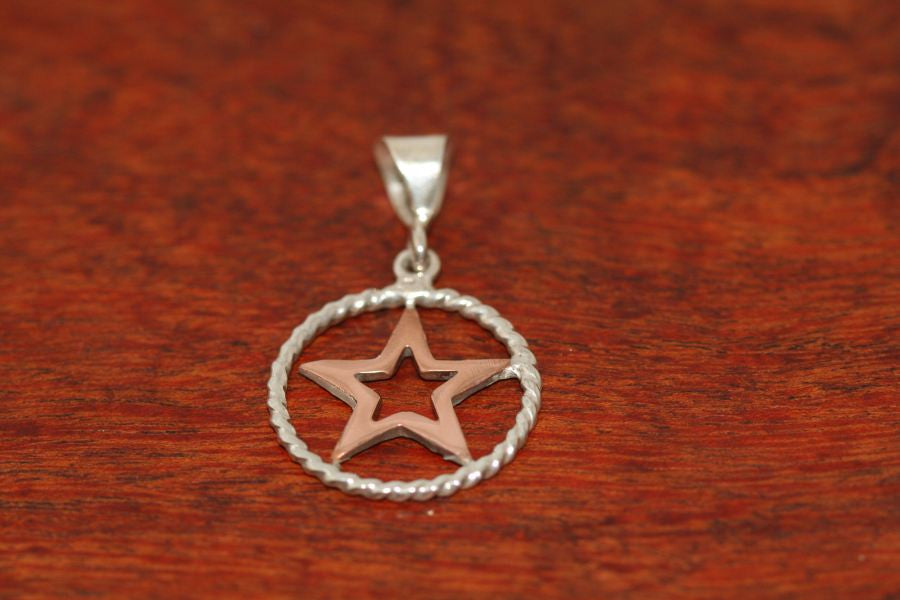 Small Star in Star Pendant  in Copper with Rope Trim in Sterling