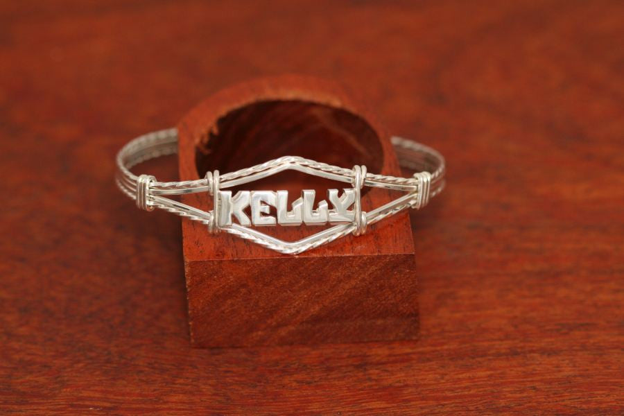 Sterling Silver Wire Bracelet with Small SS Name