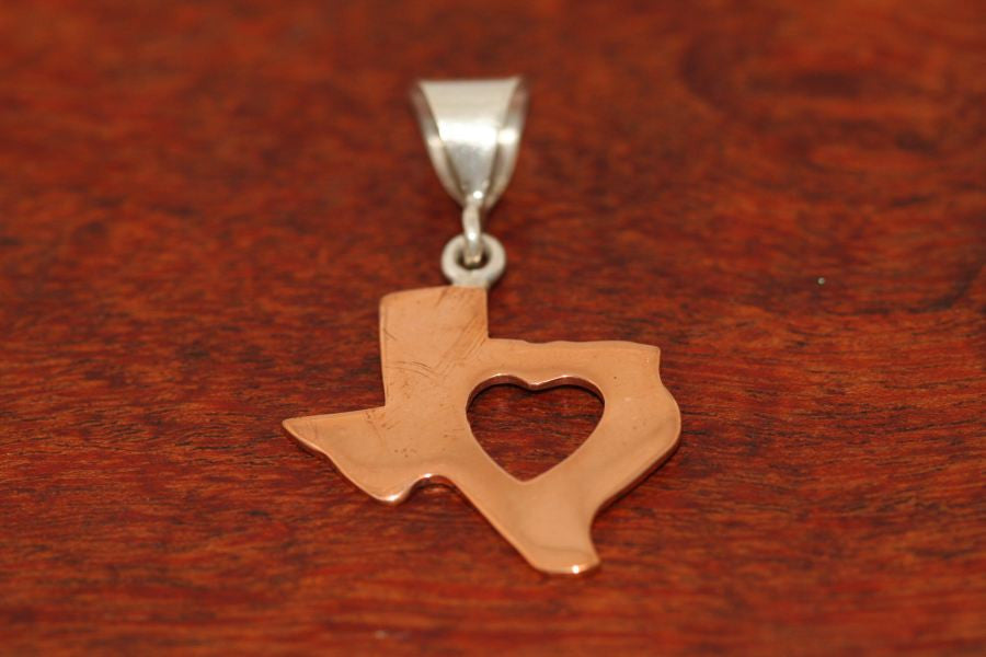 Texas Map with Heart Pendant in Copper-Large