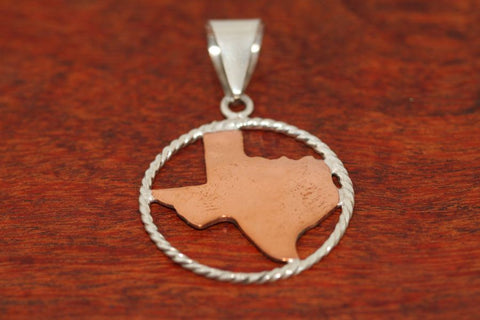 Texas Map in Copper with Sterling Rope Trim in- Large